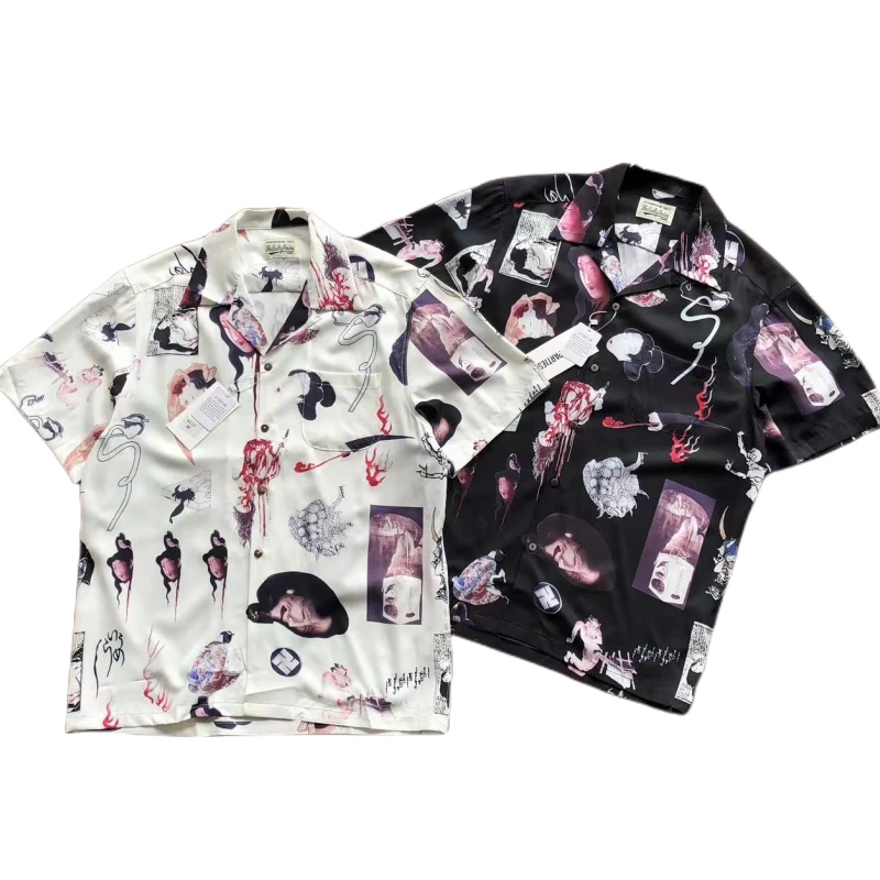 

Full Printing Wacko Maria Shirts Men Women High Quality Summer Autumn Hawaii Beach Fashion Quick Drying Lapel Top Tags