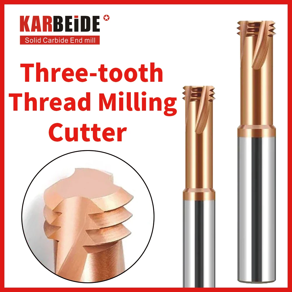 KARBEIDE HRC55 Фреза с тремя зубьями, покрытие TiSiN, резьба из сплава вольфрамовой стали, размер M1-M20