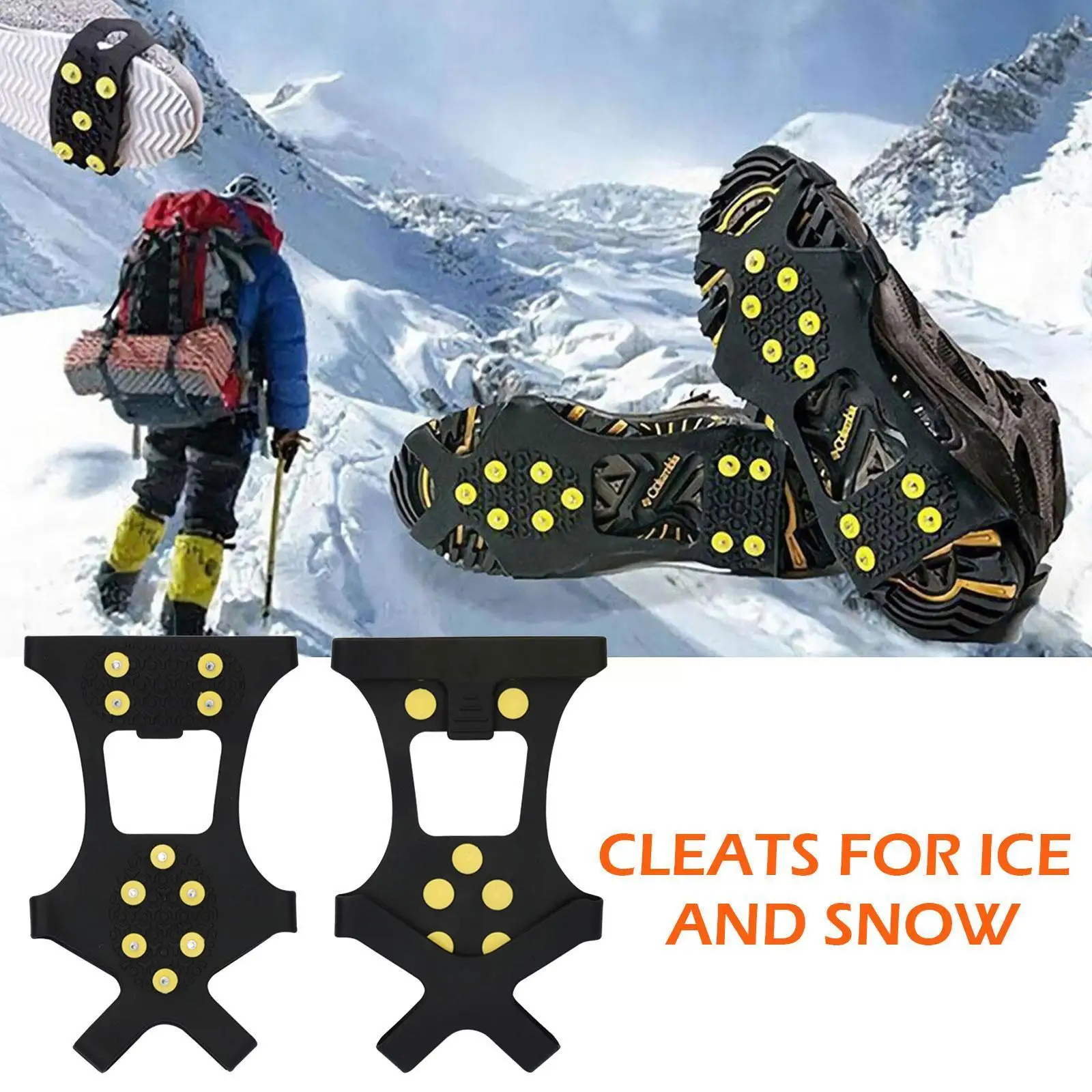 

1Pair 10 Studs Anti-Skid Snow Ice Gripper Climbing Overshoes Spikes Shoe Cleats Spike Grips Shoes Crampon Crampons F8A5