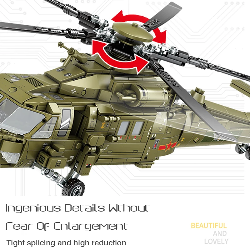 SEMBO технические идеи Военная серия строительные блоки Moc Вооруженный вертолет