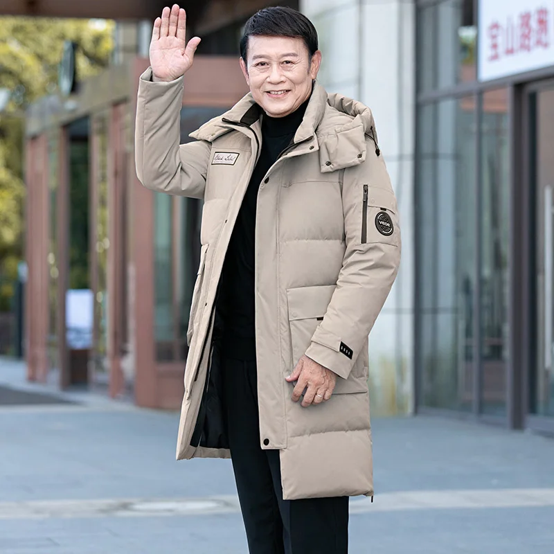 

Duck Middle-Aged and Elderly down Jacket Men's Long New Casual Hooded Dad Wear Brand Winter Coat
