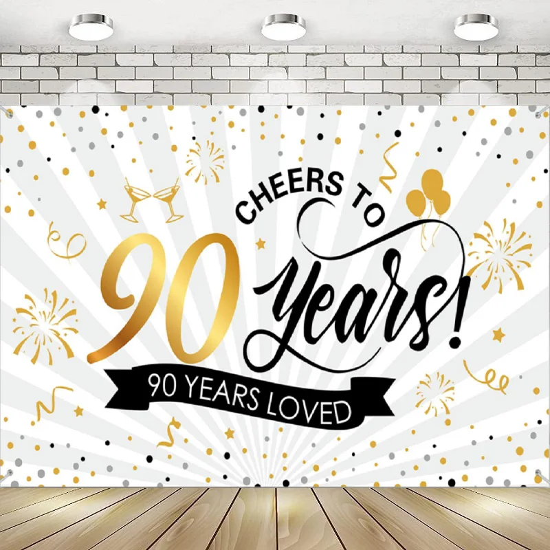 

Happy 90th Birthday Backdrop Photography Background Banner 90th Anniversary Backdrop Photo Cheers Party Decorations Supplies