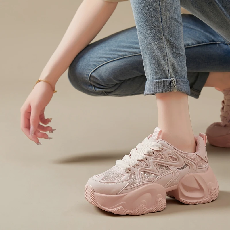 Женские кроссовки из полиуретана Autuspin уличные модные розового цвета сетчатые