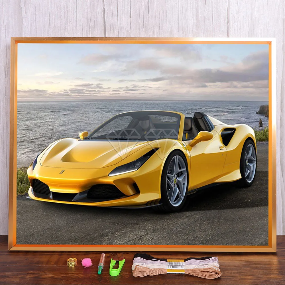 

Cartoon Sports Car Ferrari Lamborghini Printed Water-Soluble Canvas 11CT Cross Stitch DIY Embroidery Patterns DMC Floss