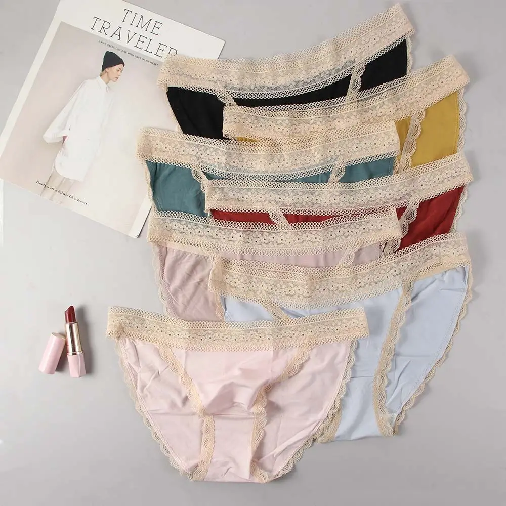 

Low-waist Lace Soft Elastic Underpants Sports Comfortable Breathable Traceless Thong Women Solid Color Cotton Crotch Briefs