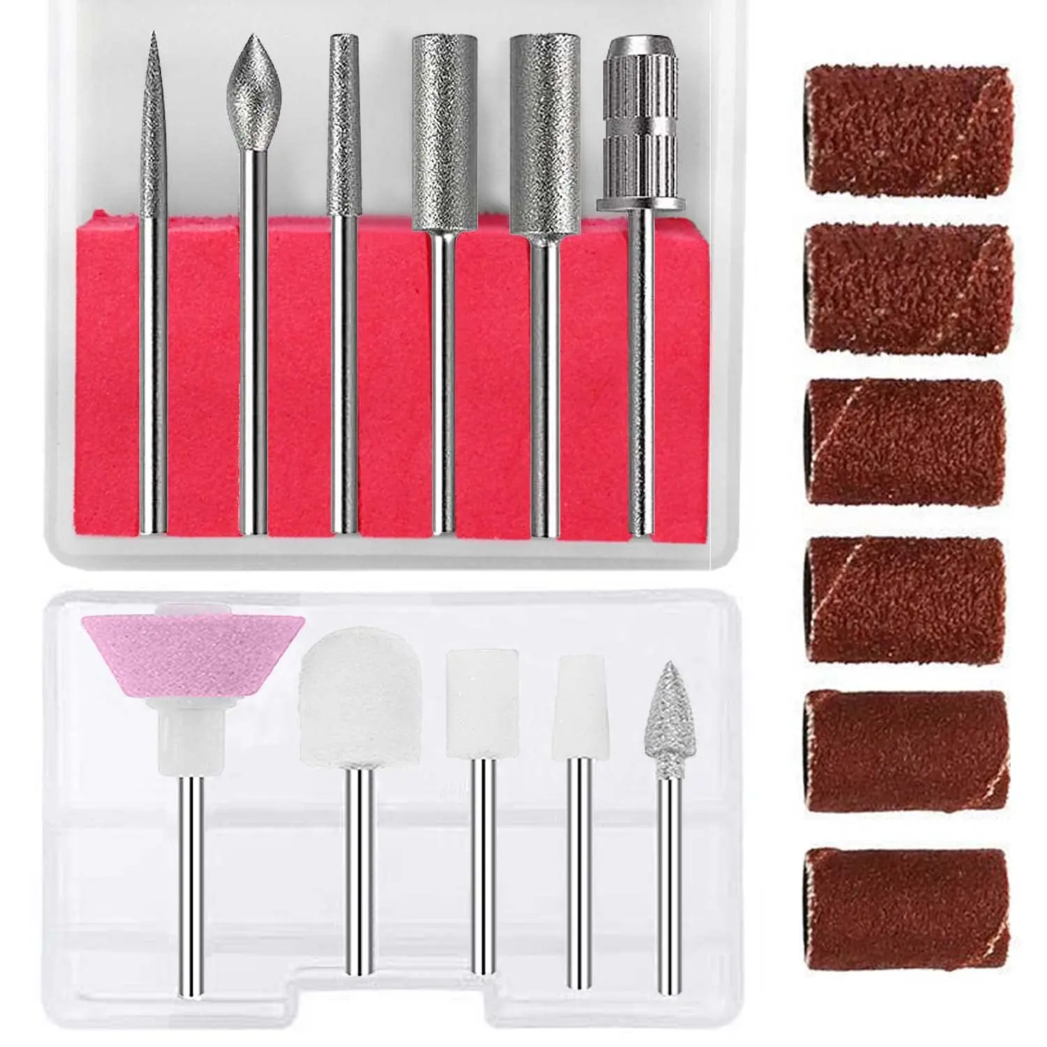 

11pcs Diamond Nail Drill Bits Set with 6pcs Sanding Bands Nails Art Polish Remover Bit Electric Nail File Cuticle Clean Bit