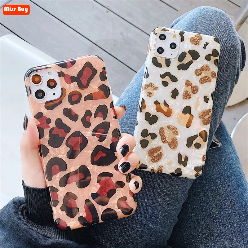 

Fashion Leopard Printing Shell Pattern Phone Cases for iPhone 13 12 11 Pro Max 12Mini 11Pro X XS Max XR 7 8 Plus Slim Back Cover