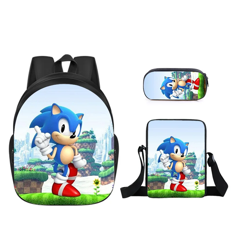 

Cartoon Backpack Sonic The Hedgehog Peripheral High-value Children's Schoolbag Pencil Bag Trendy Large-capacity Three-piece Set