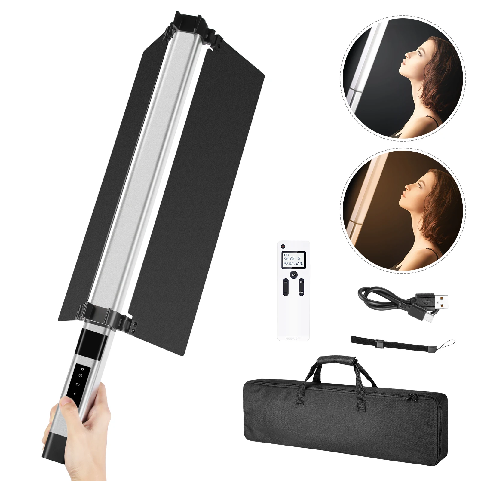 

Neewer Light Handheld LED Video Light Stick, Photography Lighting Kit with Barn Doors/Remote Control,USB Rechargeable/1500 Lumen