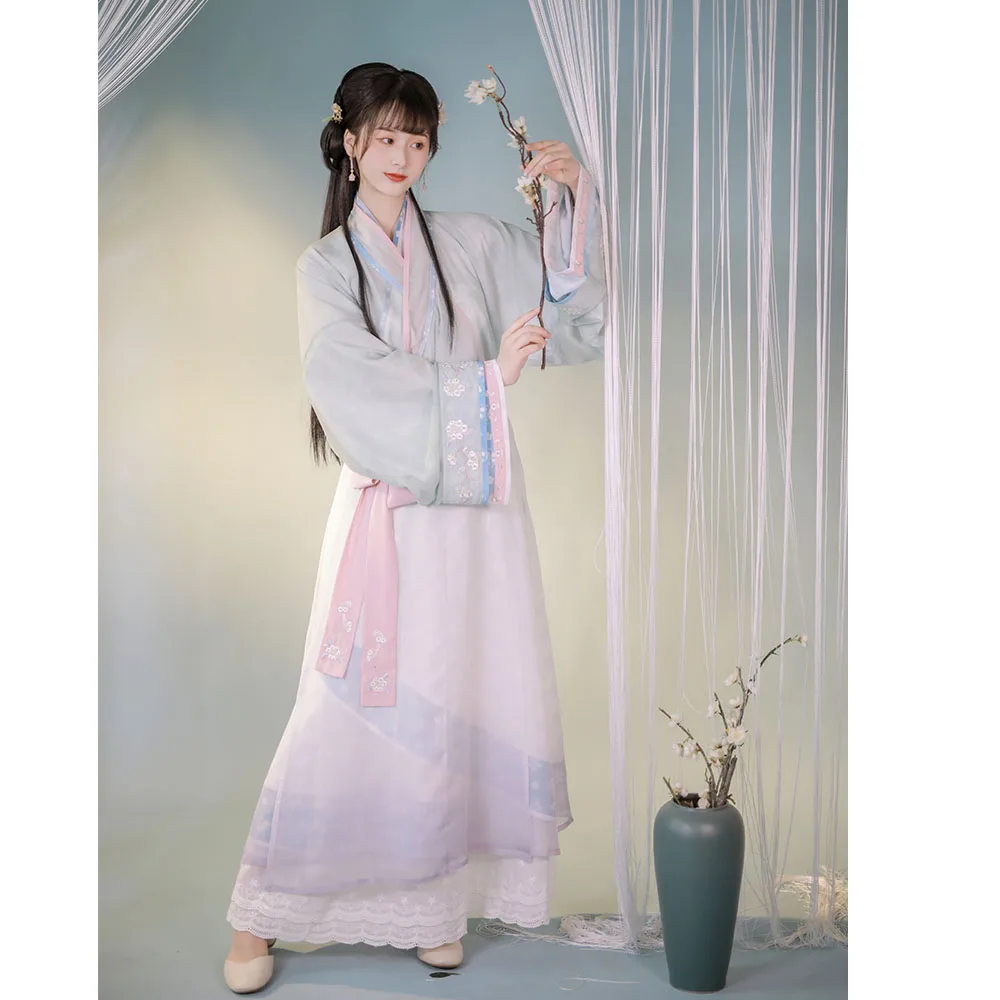 

Original Chinese Hanfu Long Dress Exquisite Embroidery Hanfu Elegant Ancient Fairy Folk Dance Stage Dress Cosplay Costumes