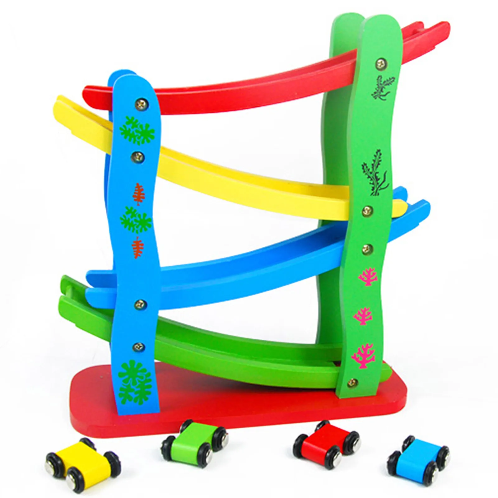 

Wooden Track Car Toy Fun Four-Layer Glider Children's Wooden Toy Toddler Race Car Ramp Toy Set Montessori Building Learning Toys