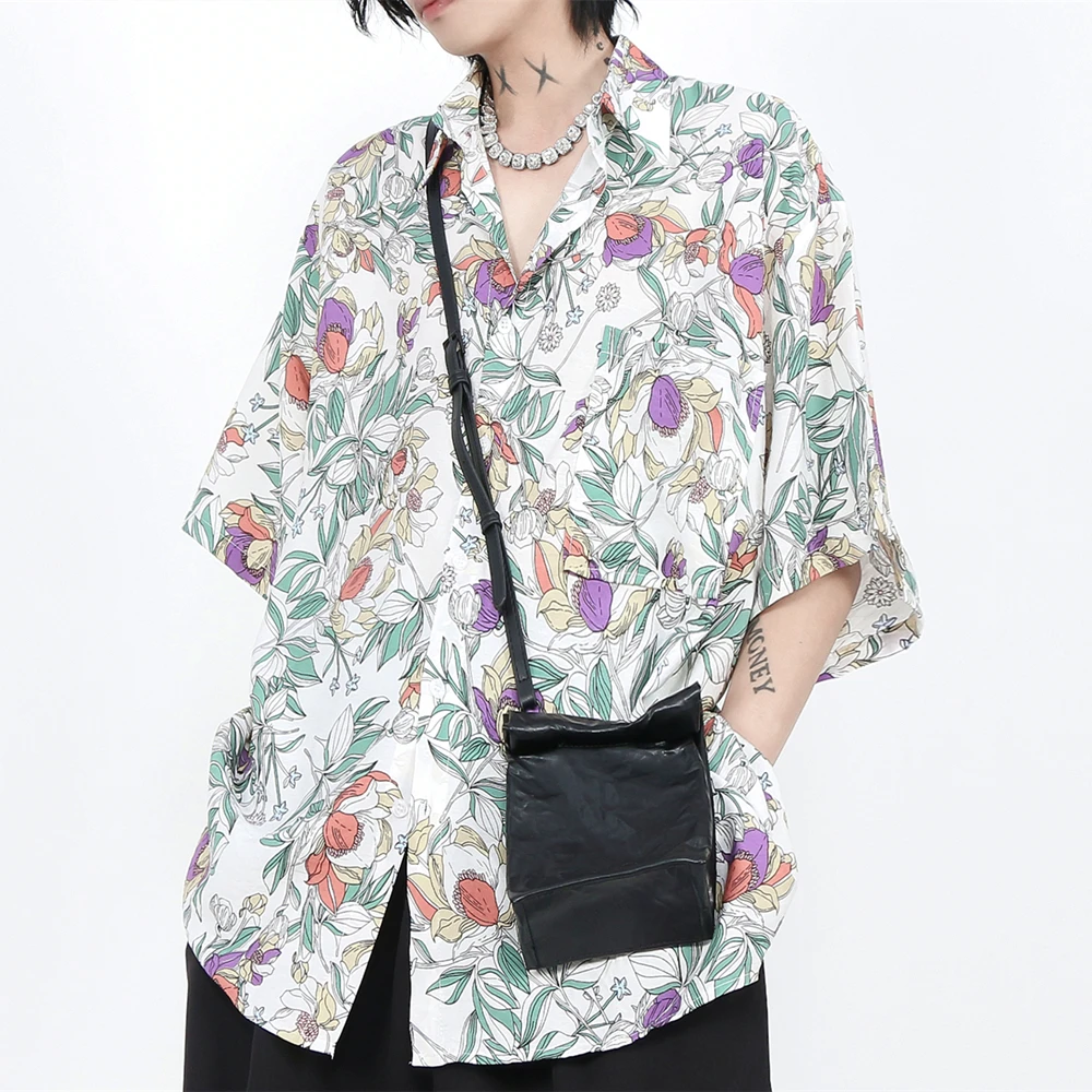 

2022 Hip Hop Streetwear Hawaiian Beach Shirts Men Women Aesthetic Purple Floral Button Up Shirt Ladies Tops Loose Large 2XL Tees