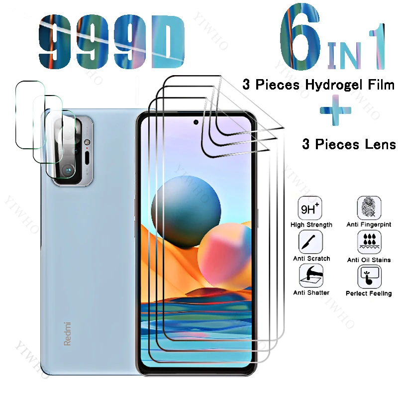 

6in1 Full Cover Front Hydrogel Film for Redmi Note 10 Pro Safety Screen Protector for Redmi Note10 M2101K6G 6.67" Camera Lens HD
