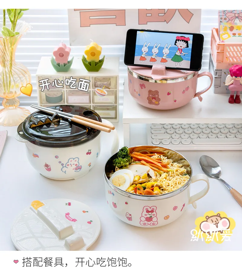 Милый набор ланч-боксов с наклейками милая миска для лапши быстрого