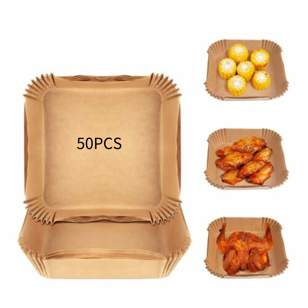 

50pcs Air Fryer Disposable Paper Liner Non-Stick Baking Parchment Paper Liners Kitchen AirFryer Tools Baking Accessories