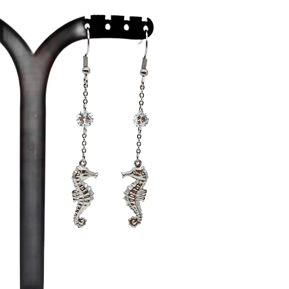 

Серьги из нержавеющей стали с морским коньком для женщин и подростков Винтажные 6-миллиметровые серьги из большого циркона Свадебные украш...