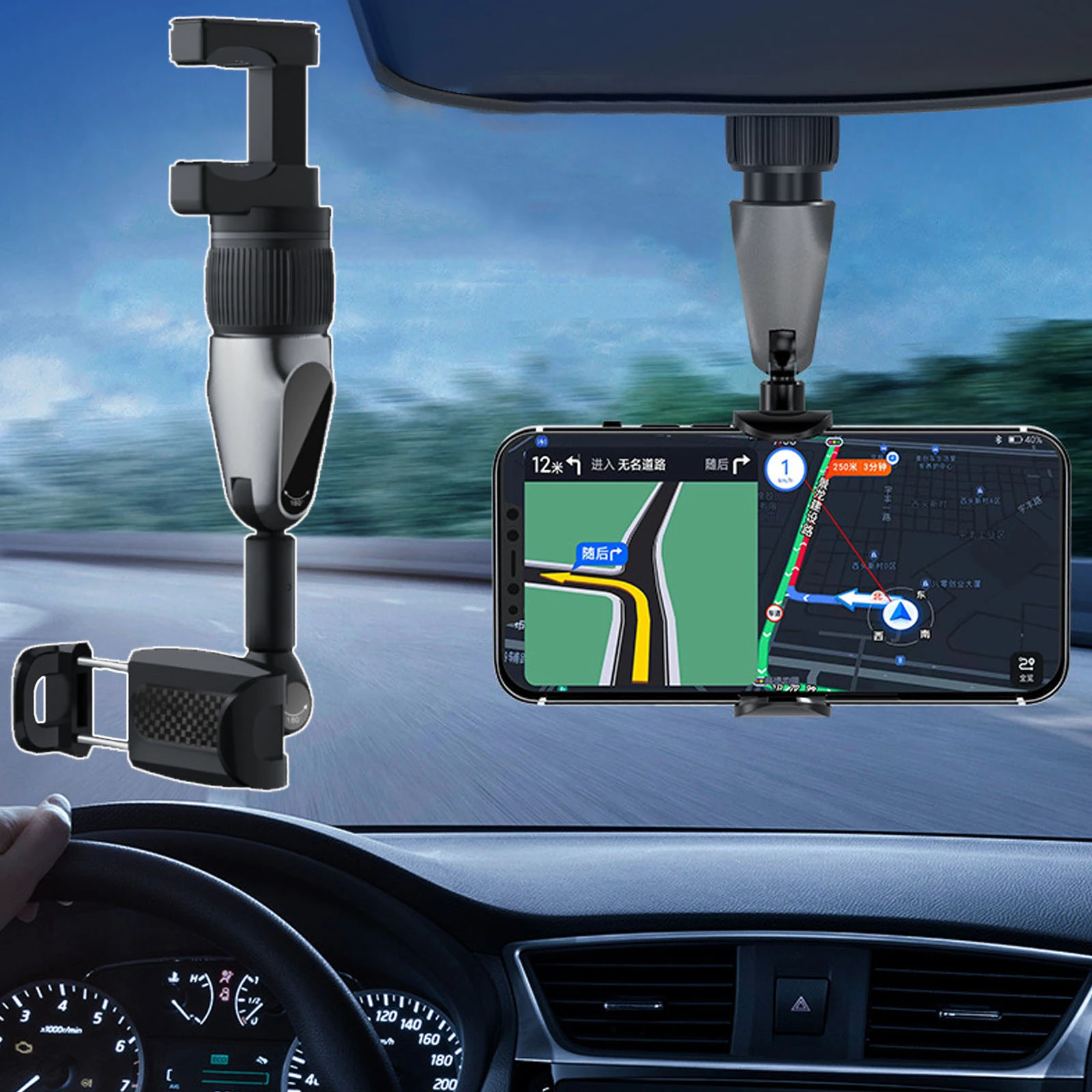 

Multifunctional Car Phone Holder 360 Degree Rotatable Auto Rearview Mirror Seat Hanging Clip Bracket Cell Phone Holder In Car