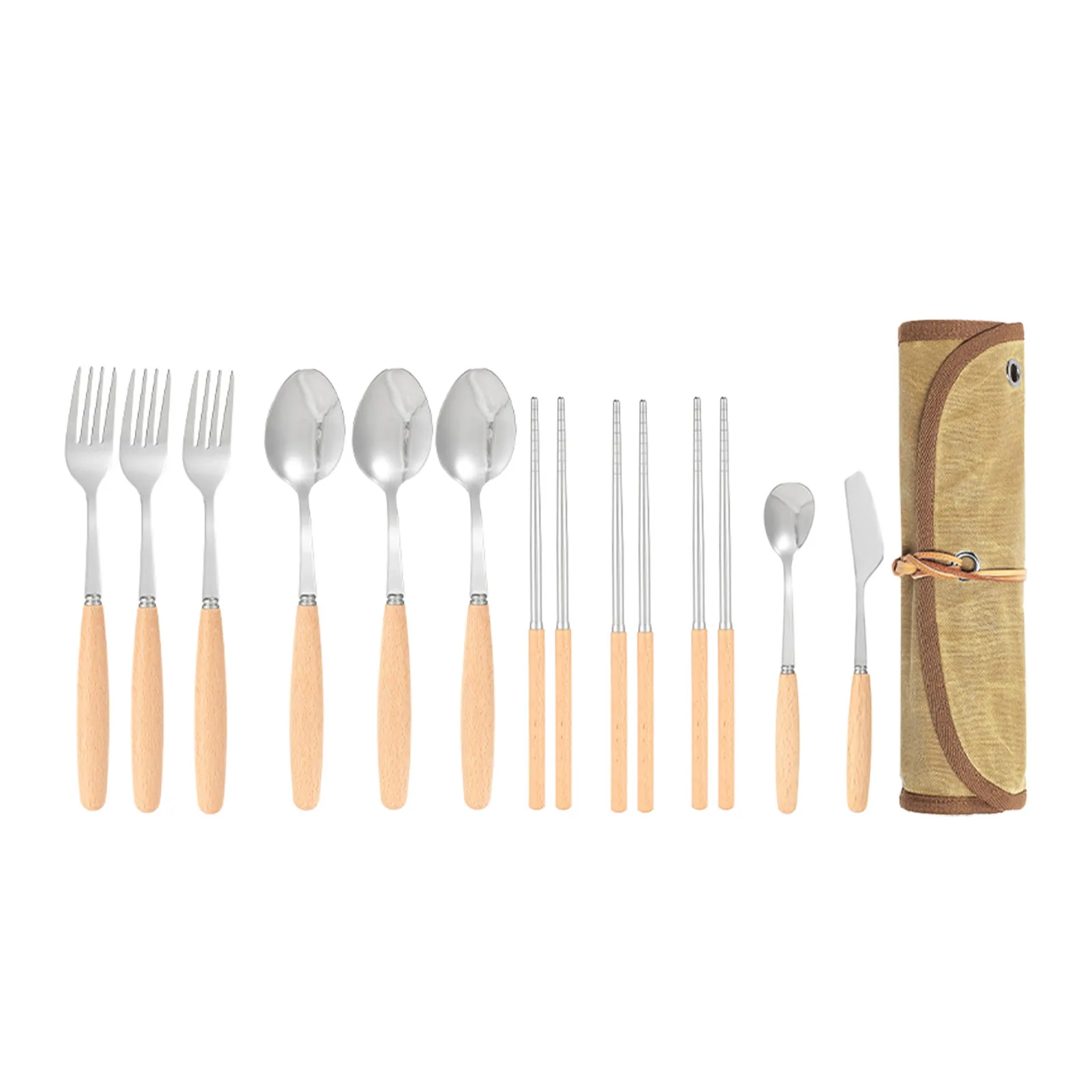 

Outdoor Cutlery Storage Bag Camping Barbecue 3 People Tableware Stainless Steel Spoon Chopsticks Fork Picnic Organizer Package