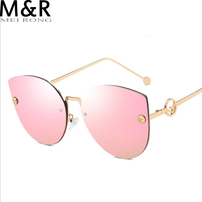 

Fashion cat eye women's sunglasses Retro frameless Eyewear new large frame travel women's mirror frame UV400 Oculos De Sol
