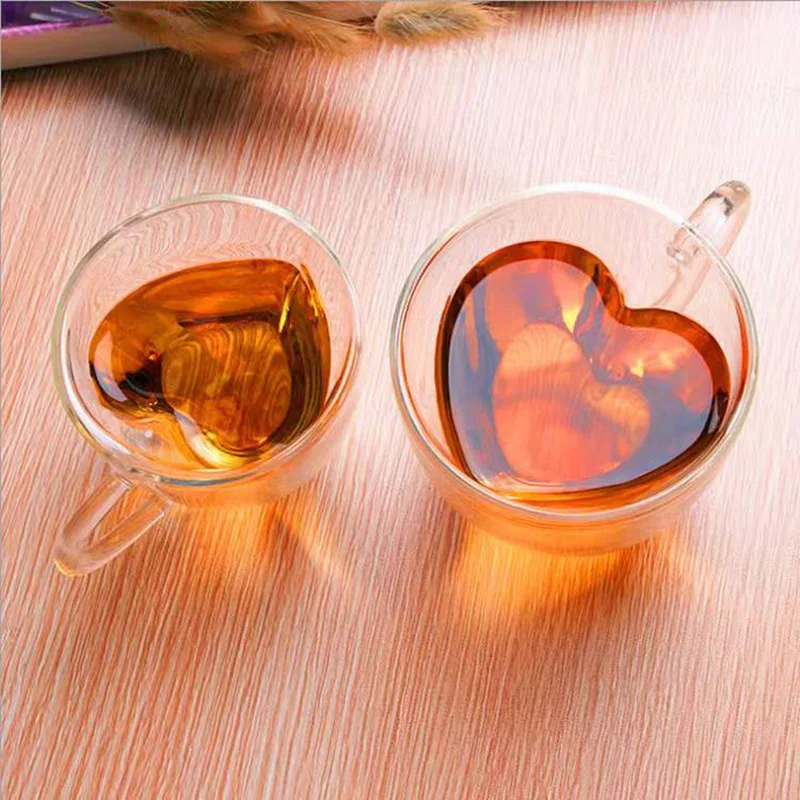 

Creative Heart Glass Mugs Transparent Double-layer Cup Couple Mug Child Mother Mug Household Milk Mug Coffee Mug