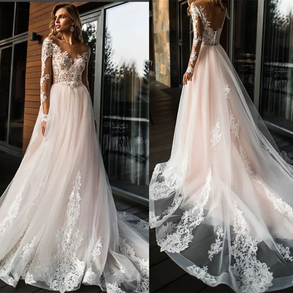

Elegant Lace Wedding Dress Vestidos de novia Simple A Line Bridal Dress V-Neck Sexy Romantic Floor Length Wedding Gowns