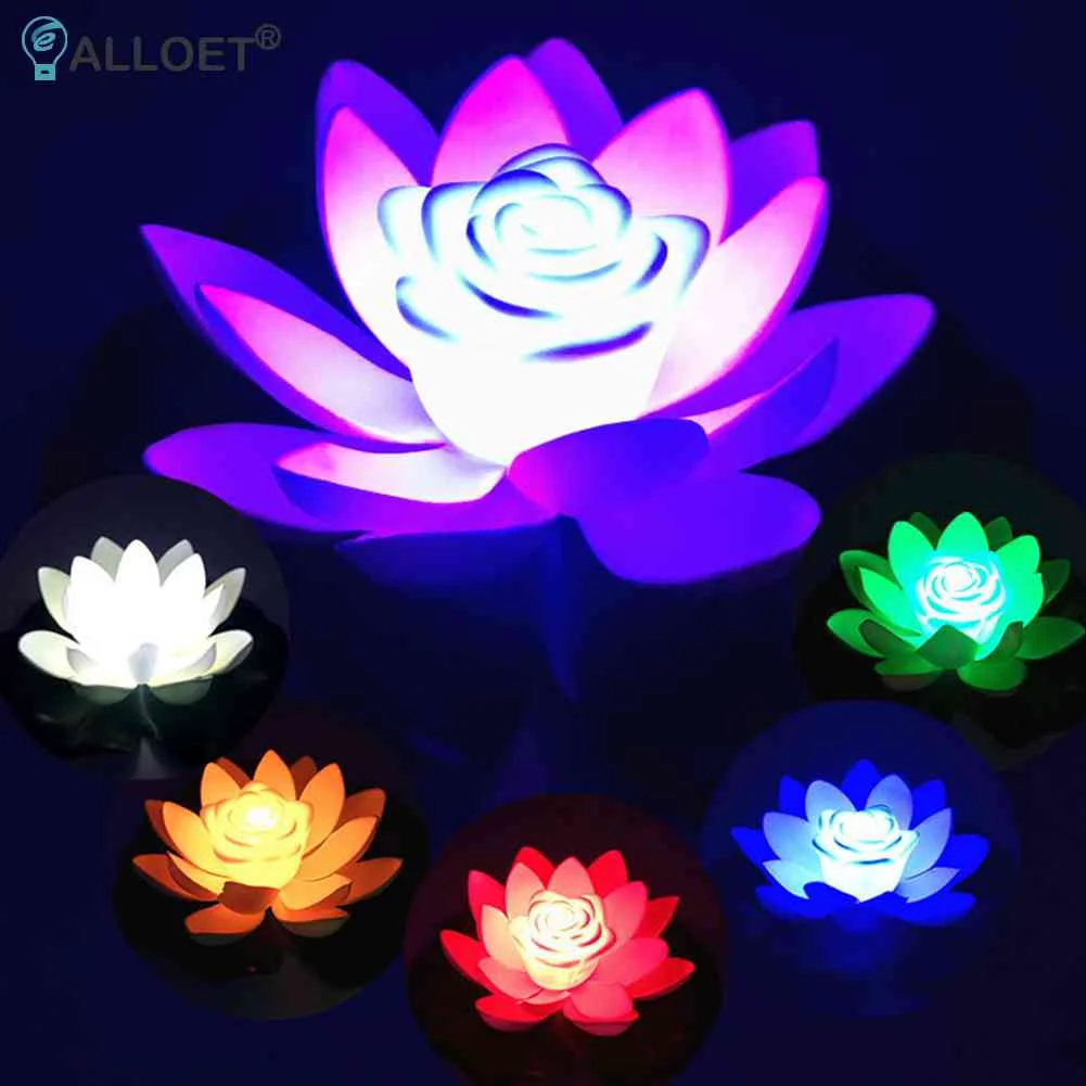 

LED Flower Light Floating Artificial Lotus Light Fountain Pond Garden Decoraiton Lamp Micro Landscape Water Pool Wishing Lights