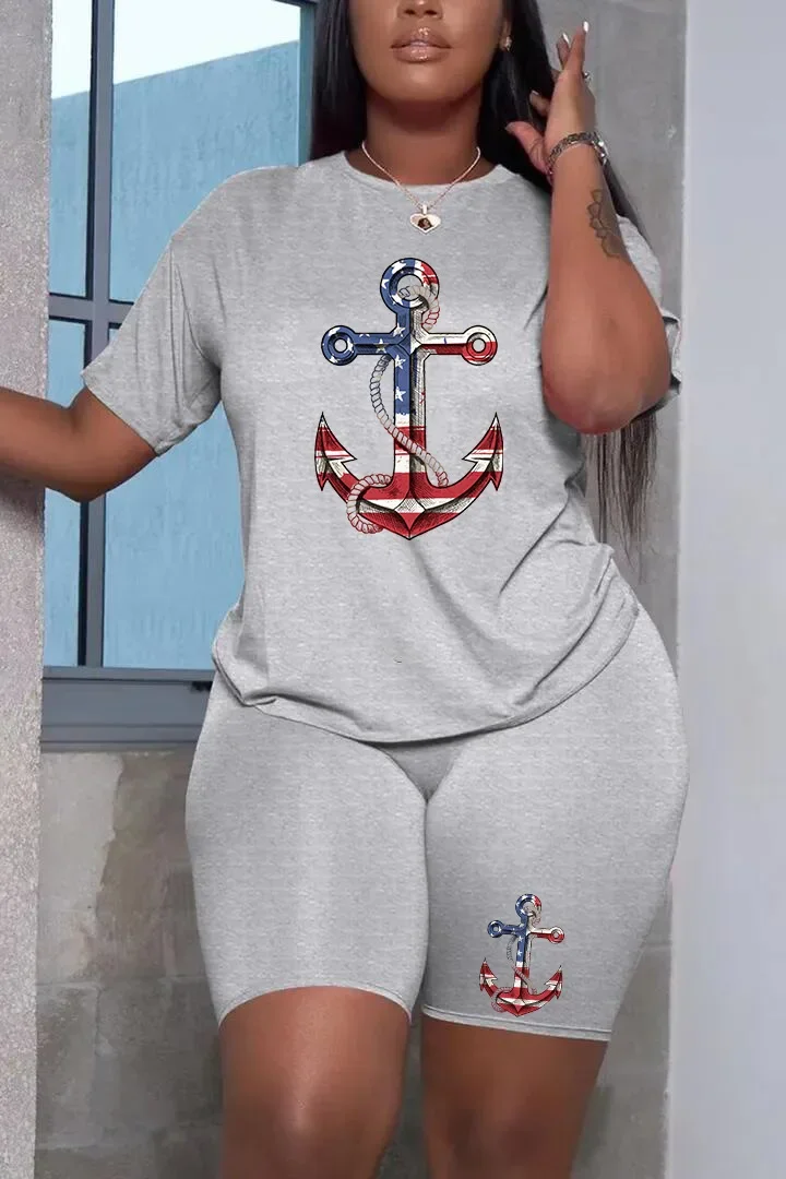 Летний женский костюм Повседневная футболка с круглым вырезом и короткими