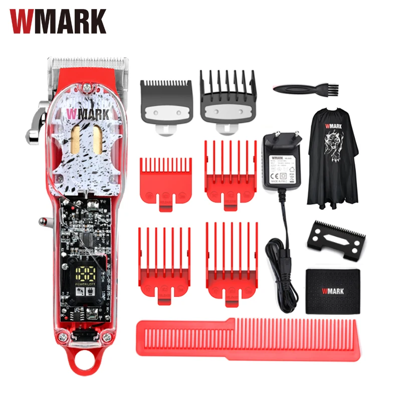 

WMARK NG-409 Red Color Transparent Style Professional Rechargeable Clipper Cord & Cordless Hair Trimmer with Taper Blade
