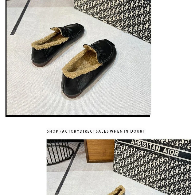 Slip on Shoes for Women Shallow Mouth All-Match Loafers Fur Round Toe Casual Female Sneakers Slip-on New Moccasin Driving