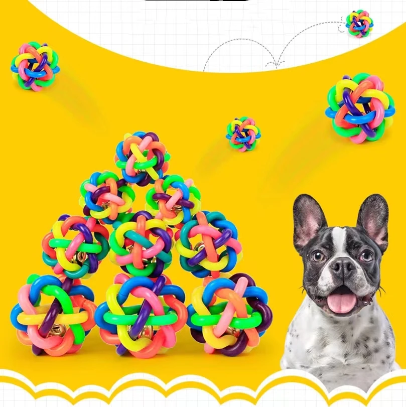 

New pet toy rubber colorful bell knitting Ball Dog Toy wear resistant and bite resistant