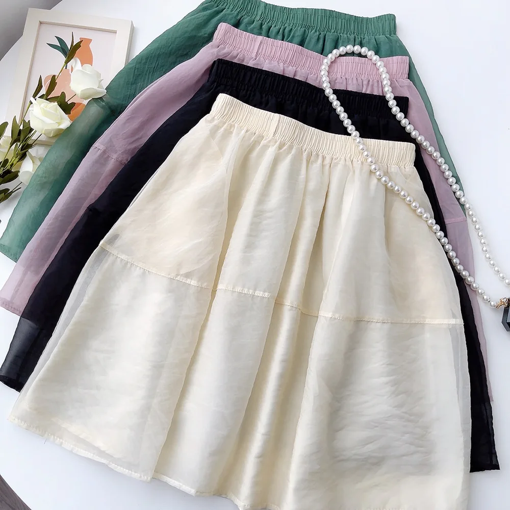 

Skirts Womens 2022 Sexy Casual Soft College Women High Waist Mini Simple Gauze Skirt A-Line Clubwear Korean Fashion Puffy Skirt