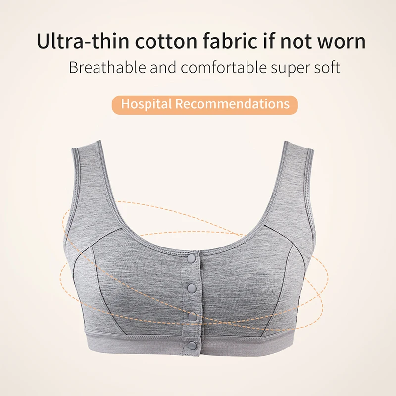 LERVANLA 6031 Mastectomy Bra with Pockets Front Closure Cotton Plus Size Lingerie for Post Surgery Women Silicone Insert