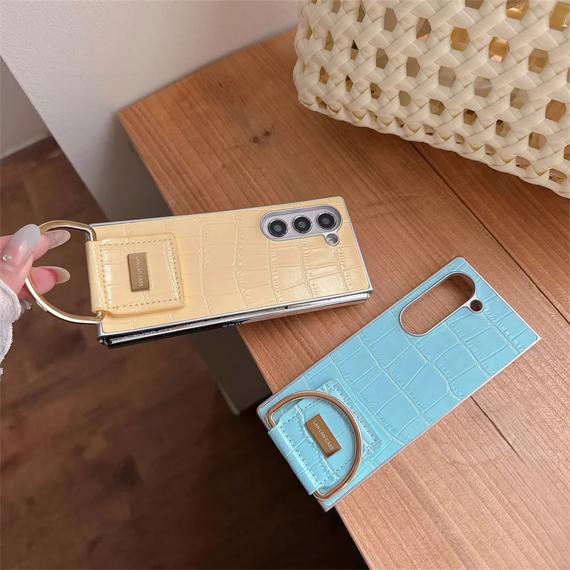 Фото Модный кожаный чехол ярких цветов для телефона Samsung Galaxy Z Fold 7 6 5 4 3 Fold6 Fold5 ZFold7 с кольцами, милый чехол №3