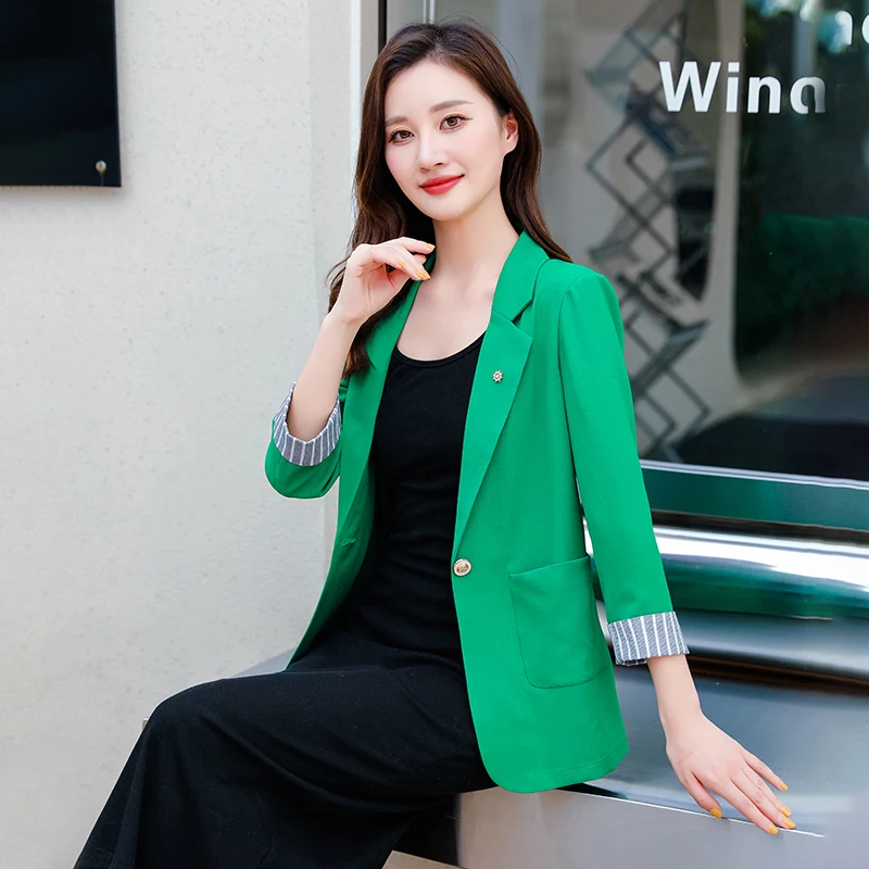 Blazer Women's New Summer Fashion Temperament Casual Blazer Coat Korean Version 3/4 Sleeve Sunscreen Blazer Versatile Outwear