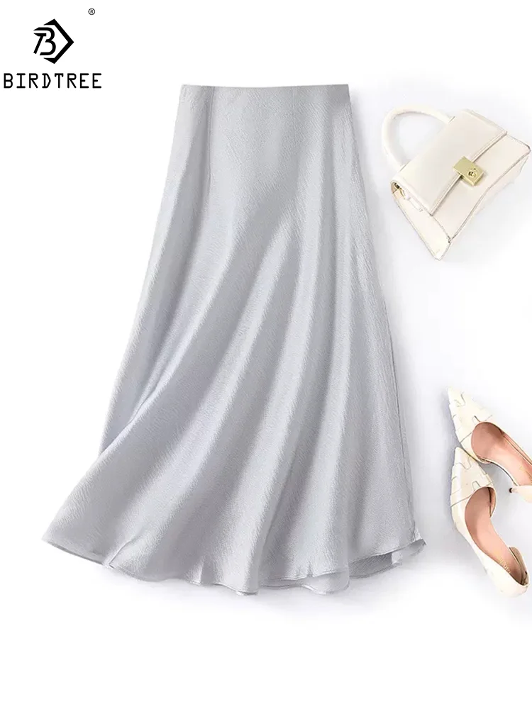 Юбка-трапеция из натурального шелка атласная с жемчужинами B44757QM