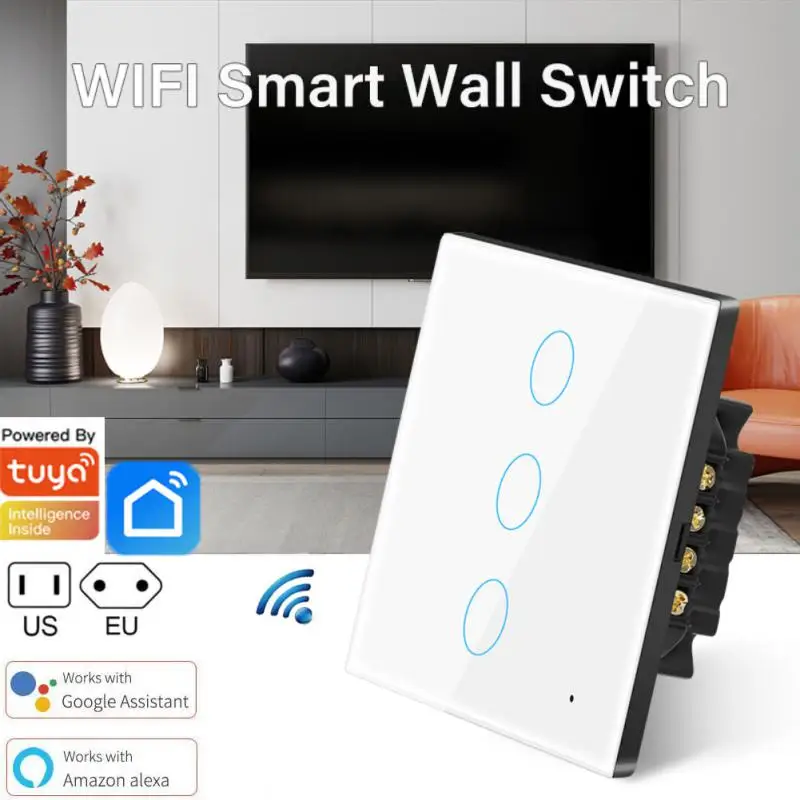 

Tuya WiFi Smart Light Switch With Luxuray Glass Panel EU Standard 1/2/3/4 Gang Smart Wall Switch Works With Alexa Google Home