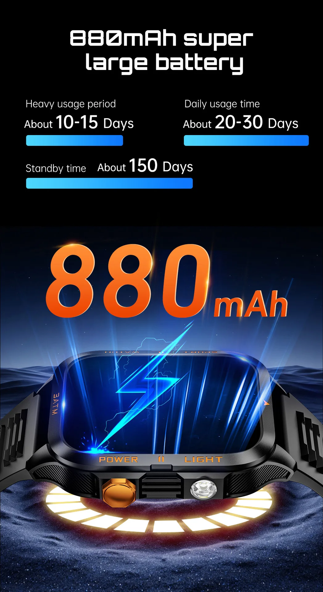 Фото ﻿ Смарт-часы Doogee V Max Play Note 59 Pro S200, Bluetooth-вызовы, 880 мАч, большой аккумулятор, светодиодный фонарик, спортивный фитнес-трекер №3