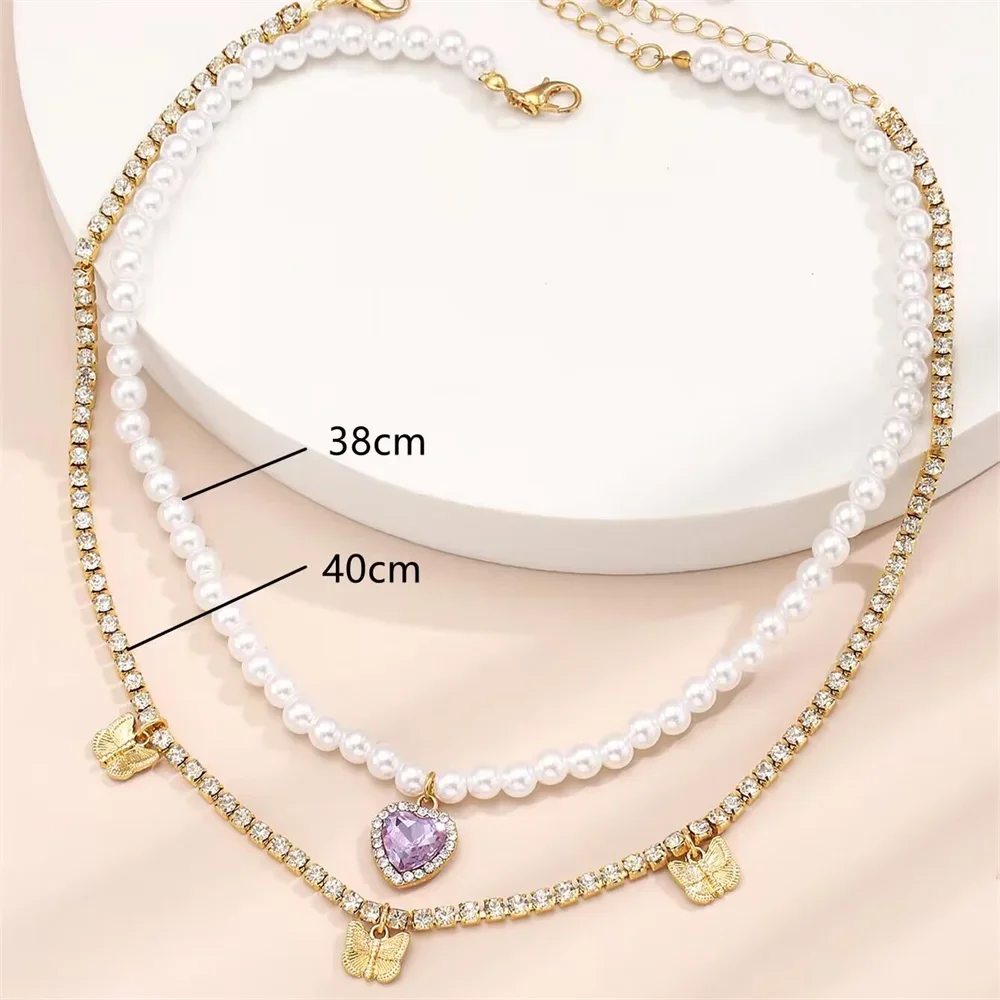 Цепочка с подвеской в форме сердца искусственным жемчугом и кристаллами