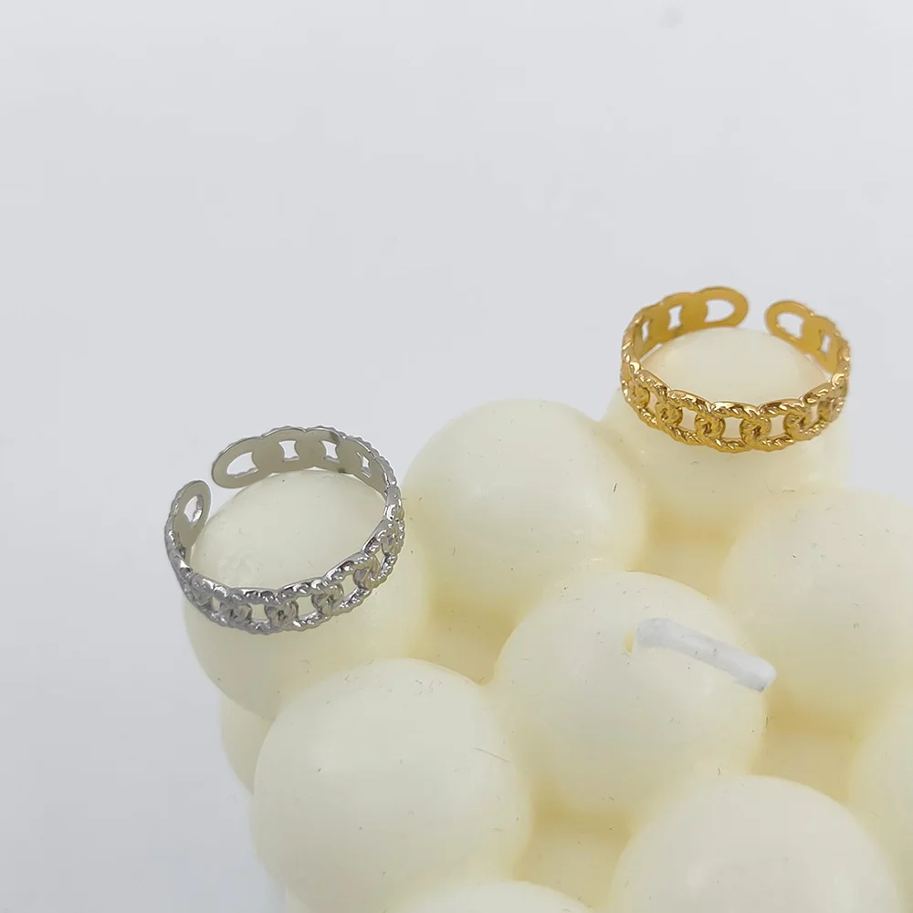 

Stainless Steel Punk Glossy Metal Square Chain Open Ring For Women Round Hiphop Hollow Chains Finger Rings Party Fashion Jewelry