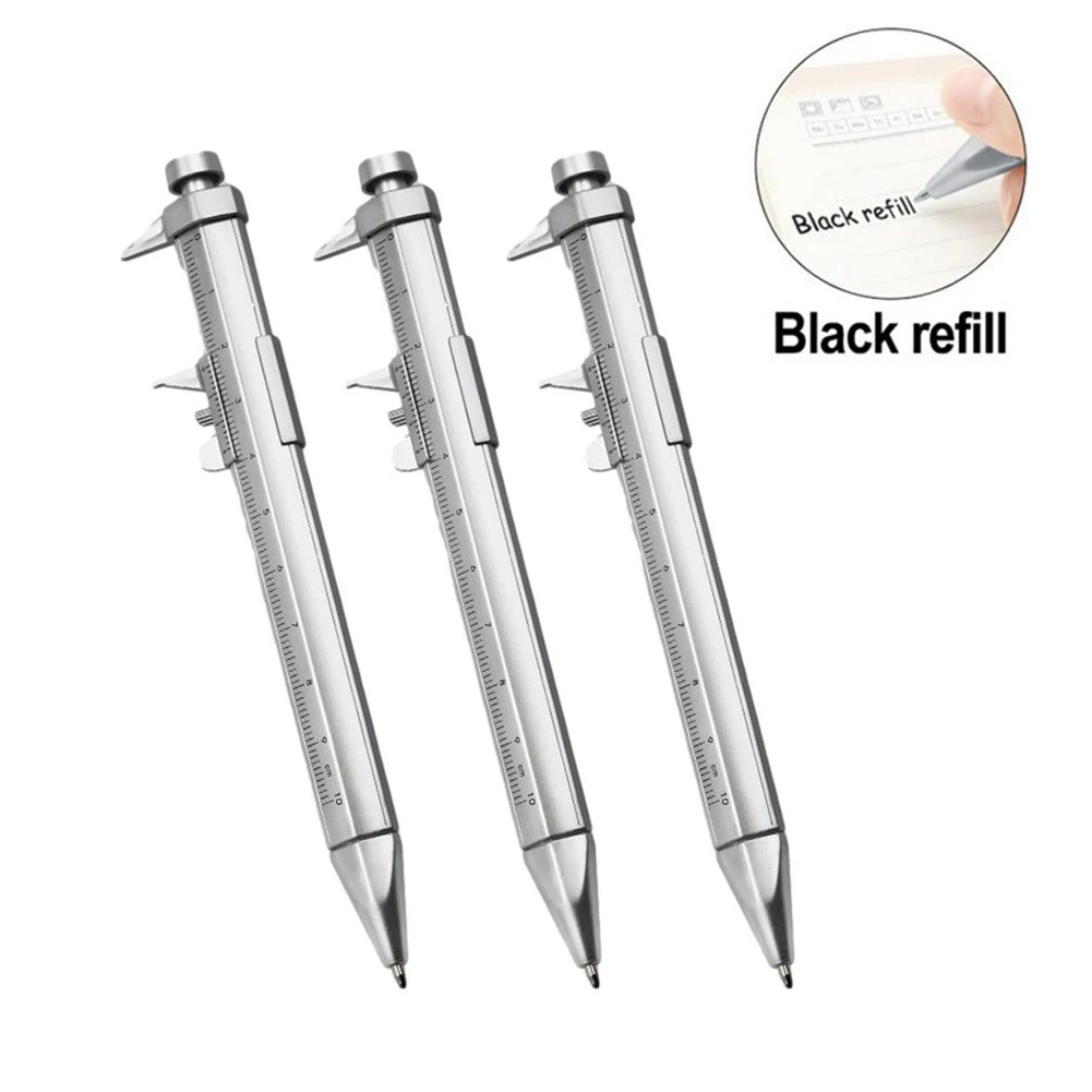 

3 Pcs 0.5mm Silver Vernier Caliper Roller Ball Pen Stationery Ball-Point Creative School Gift Marker Pen Black Blue Refill