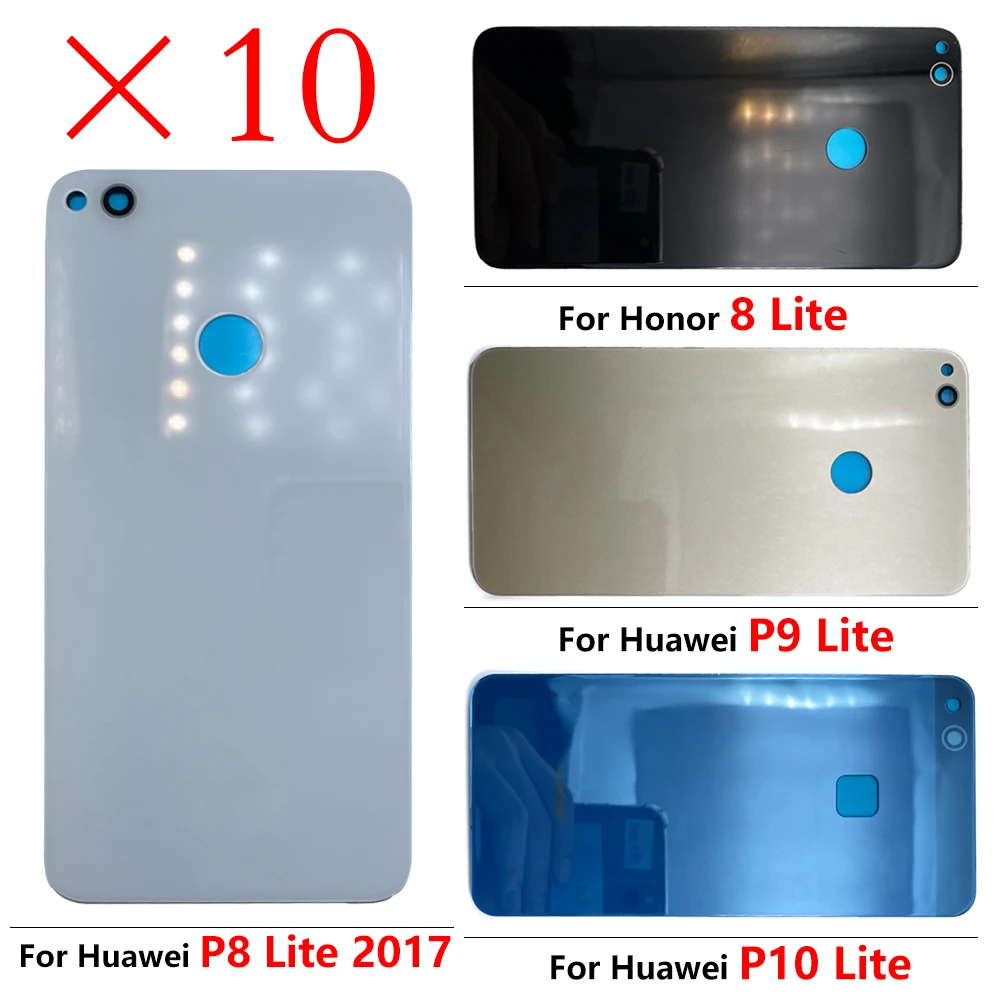 

10 шт. для Huawei Honor 8 P9 P10 P8 Lite Задняя стеклянная крышка сменная Стеклянная Крышка батарейного отсека для 8 P9 P10 P8 Lite задняя крышка корпуса