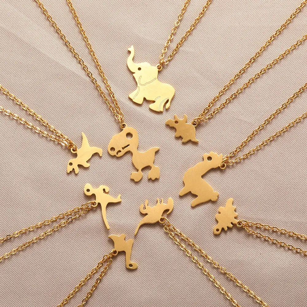 

Stainless Steel Jewelry Dinosaur Berserk For Kids Gothic Necklace Boy Tyrannosaurus Rex Pterosaur Alpaca Rhinoceros Necklace