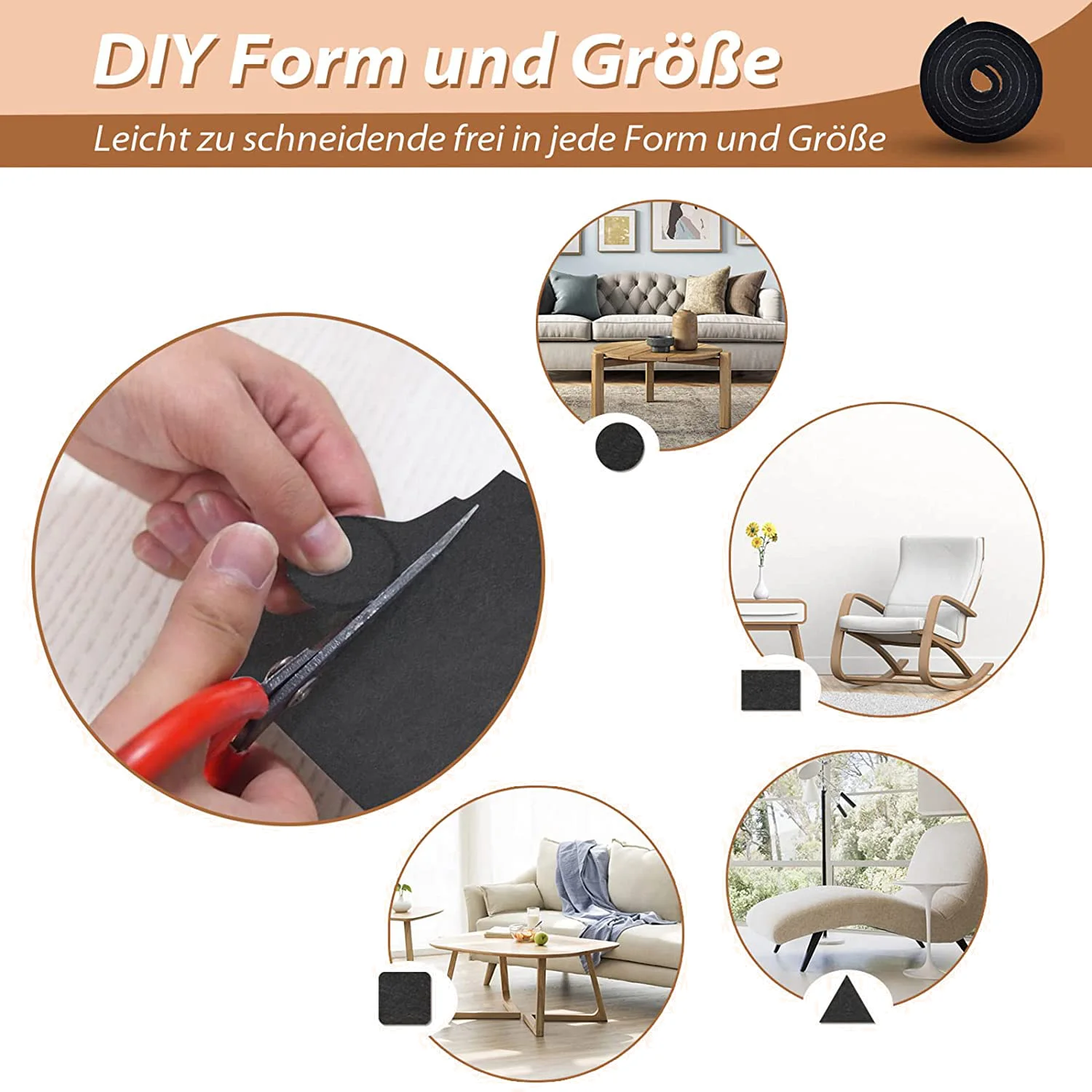 Самоклеящиеся фетровые ползунки 3 рулона фетровых планеров (100 х 10 см + 100 5 2 см) мм