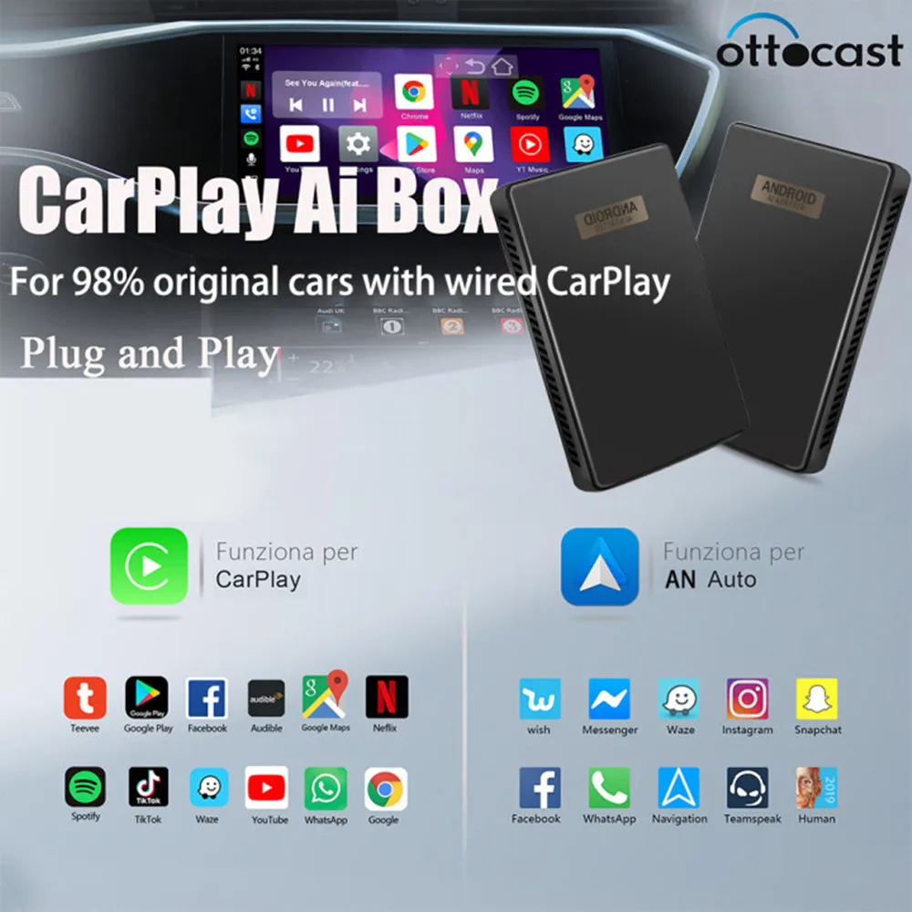 

Mini CarPlay Ai Box Android OS 9.0 Netflix Youtube Wireless Android Auto 8 Core 4G 64G For Mazda Toyota VW Benz Audi Ford