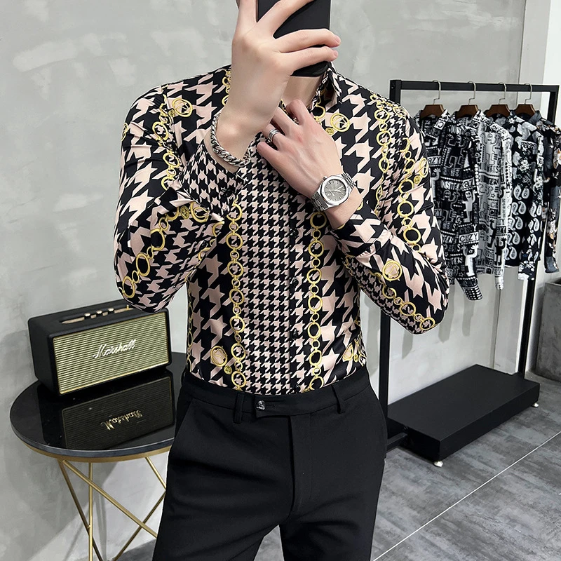 

Модная роскошная винтажная Классическая рубашка, новая весенняя Мужская гавайская рубашка с длинным рукавом, мужские повседневные пляжные рубашки с принтом, мужская одежда