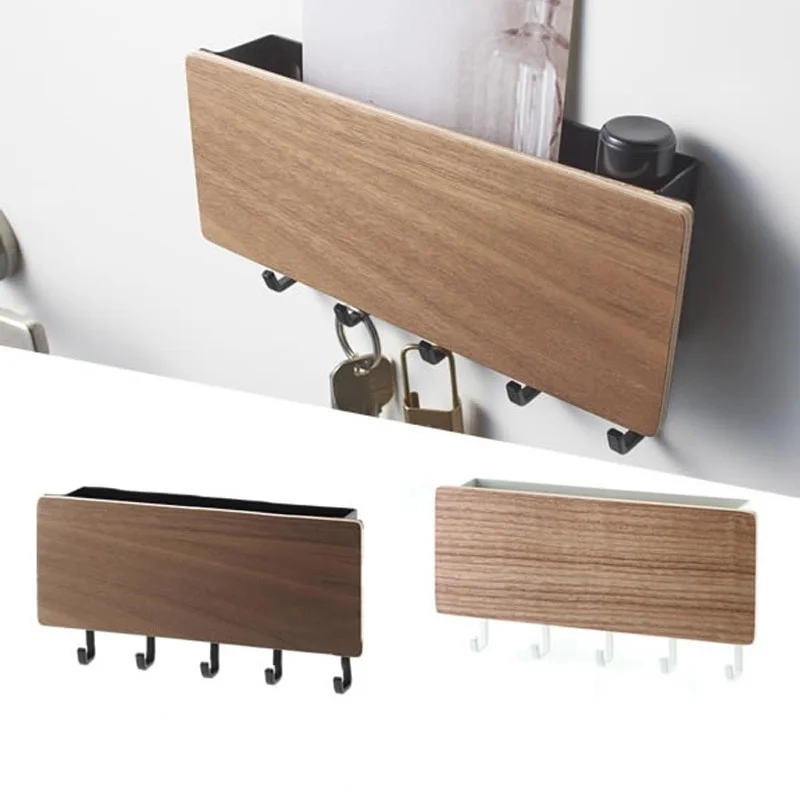 

Wall Mounted Hanger Multifunctional Space Saving Wooden Display Clothes Towel Bag Coat Hat Hanger with 5 Hooks Wall Coat Rack
