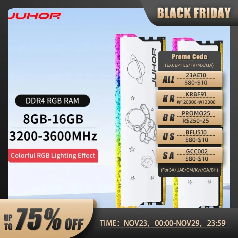   JUHOR RGB DIMM 데스크탑 게임용 메모리 램, DDR4 8GB, 16GB, 3200MHz 