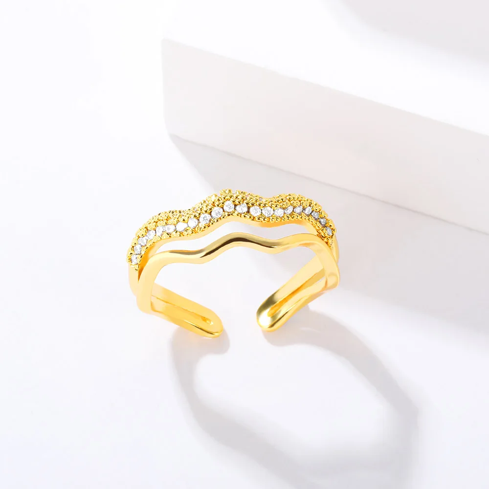 

Exquisite Wave Lips Zircon Rings For Women Adjustable Color Gold Lady Jewelry High Quality Chic Gift Birthday Wedding Ornament