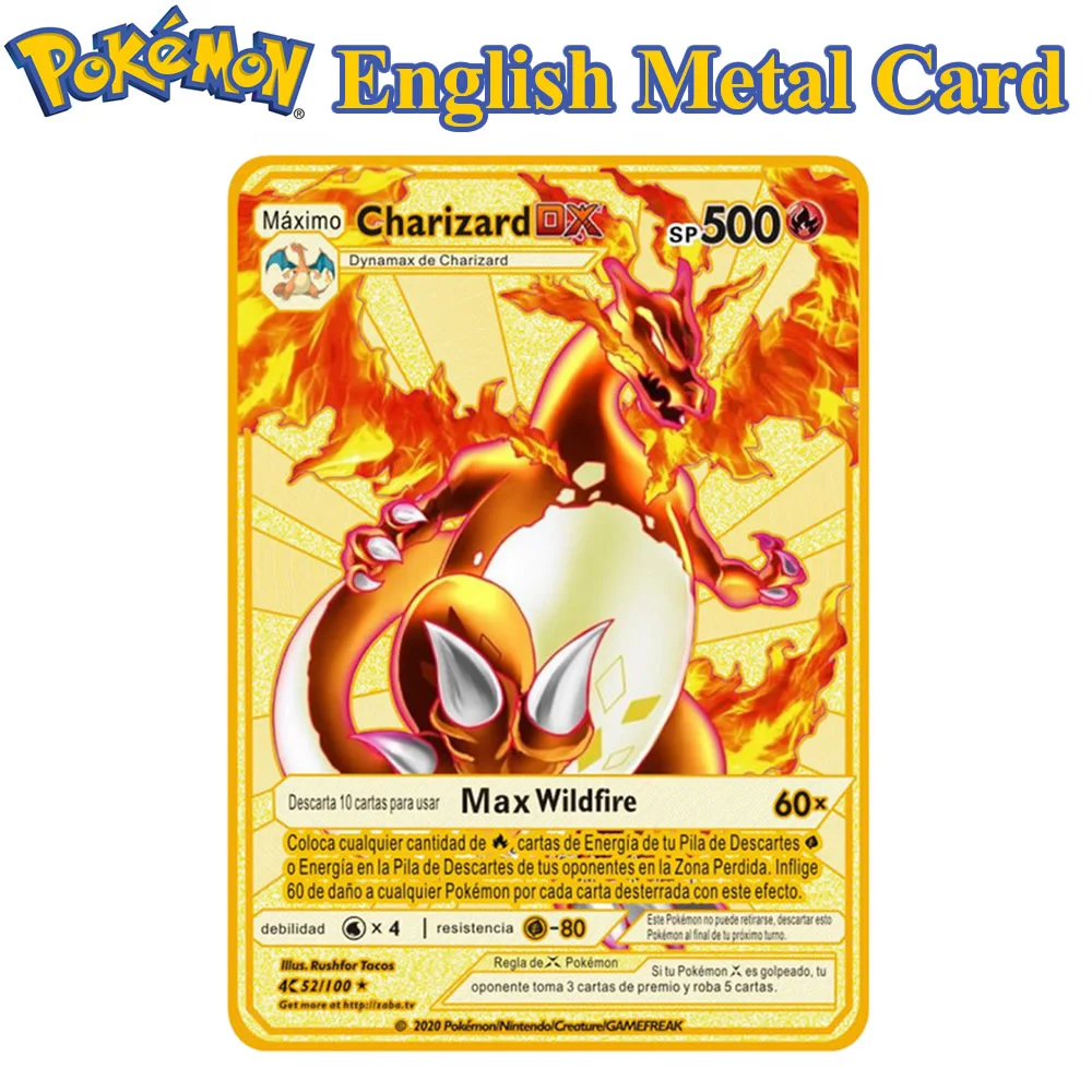 

8 Styles English Pokemon Letters Metal Cards DX VMAX Collection Pokémon Charizard Gold Card Pikachu Game Battle Kids Toys Gift