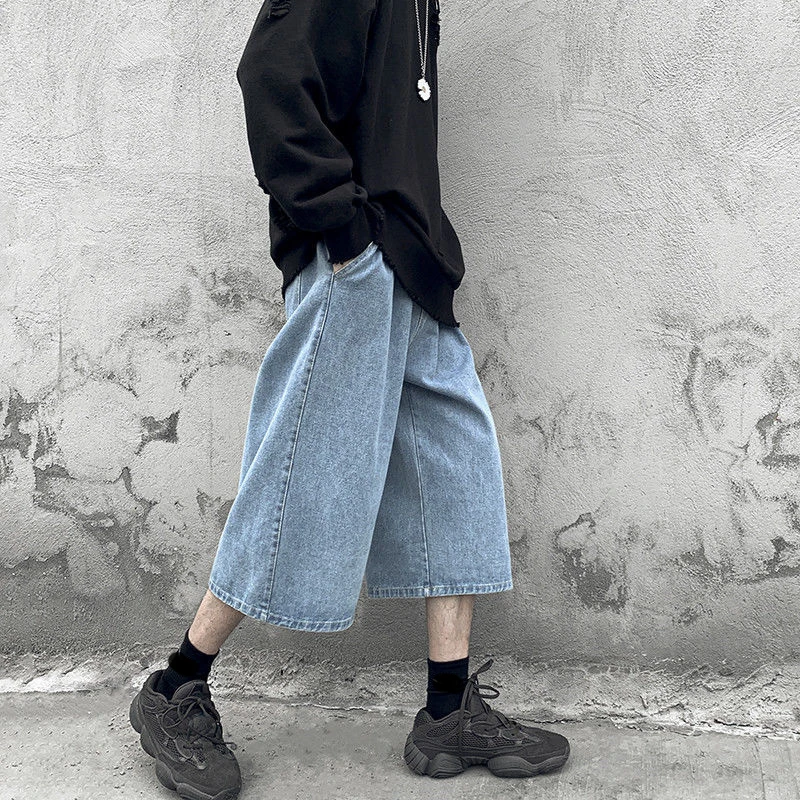 Oversized Men's Summer Streetwear Y2K Clothes Retro Denim Baggy Jeans Trend Elastic Waist Straight Cropped Pants Shorts For Men